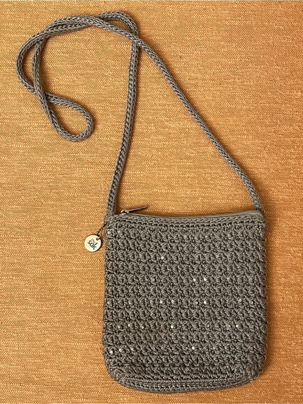 Vintage The Sak Gray sequin Crochet Crossbody Bag sparkle